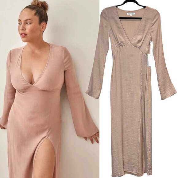 NWT Reformation Callum Maxi Dress Sz.XS Taupe Sheer Gauze Minimalist Boho - Picture 2 of 16